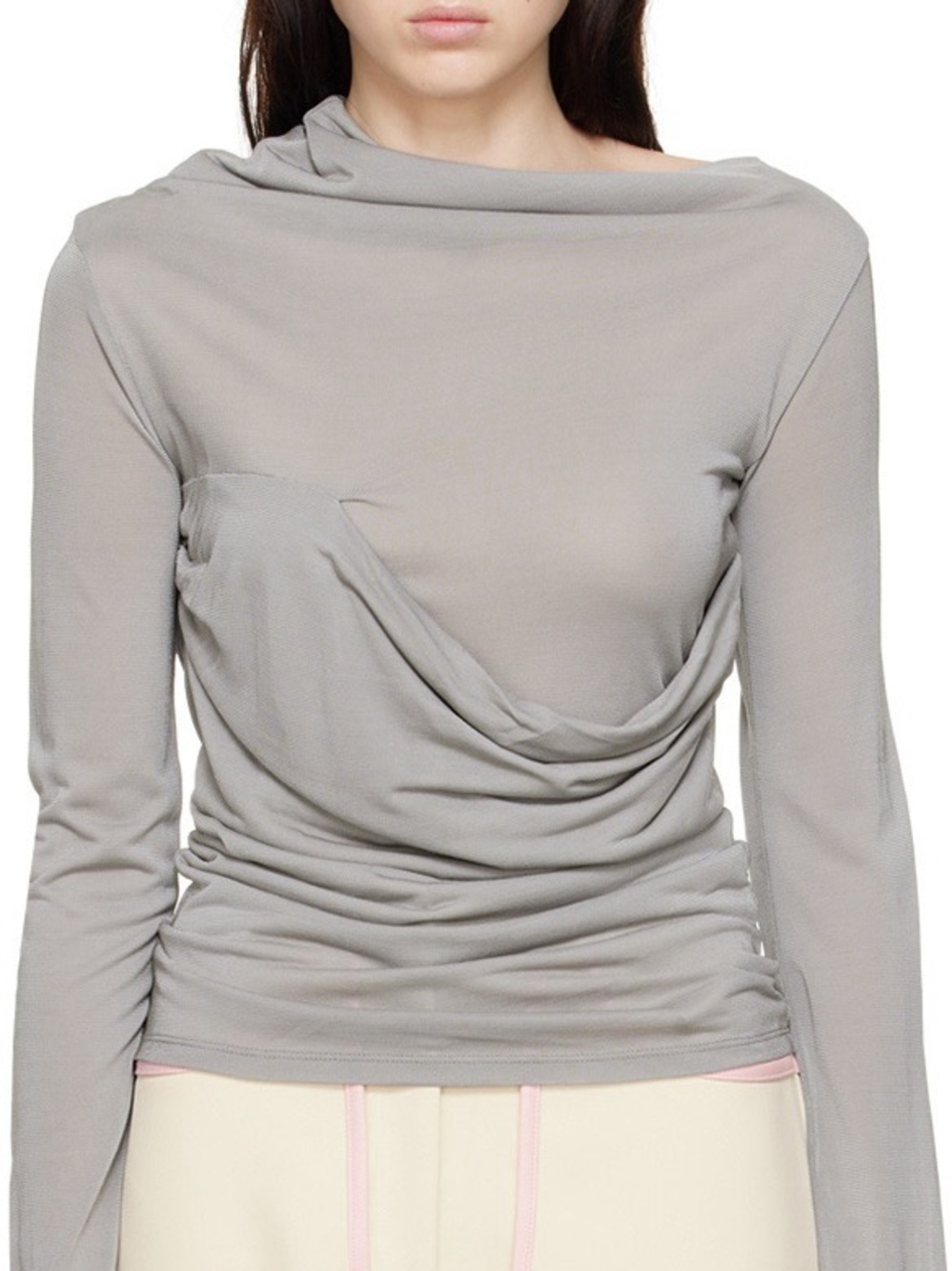 Paris Georgia Grey Draped Long Sleeve T-Shirt